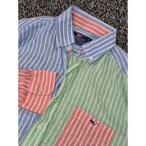 Vineyard Vines Colorblock Long Sleeve Medium Linen Classic Fit Tucker Mens Shirt